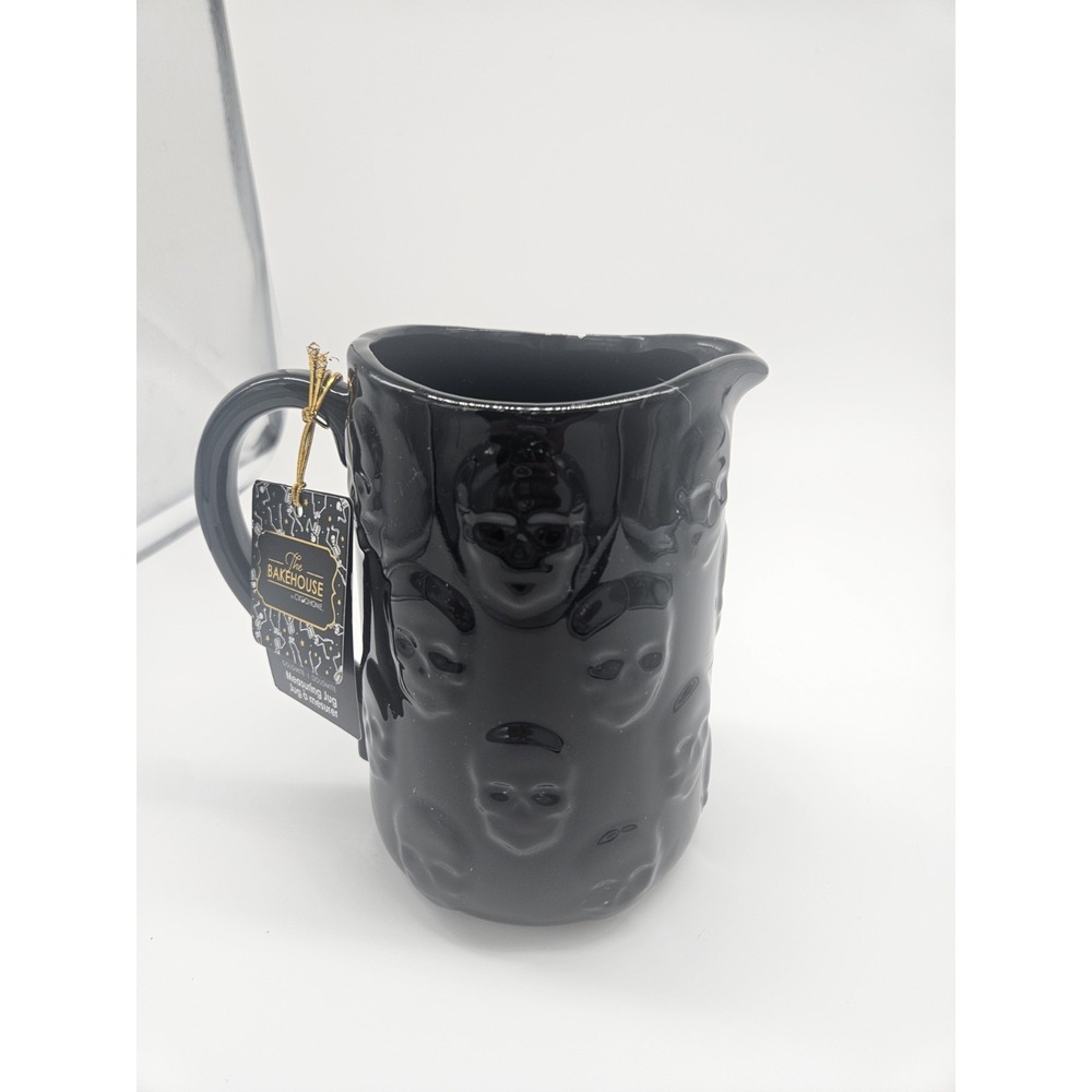 Halloween Goth Skull Measuring 3 Cup Pitcher Jug Mug Juice Ciroa Stoneware NEW